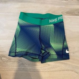Nike Pro Green and Navy Patterned Women's Athletic Shorts